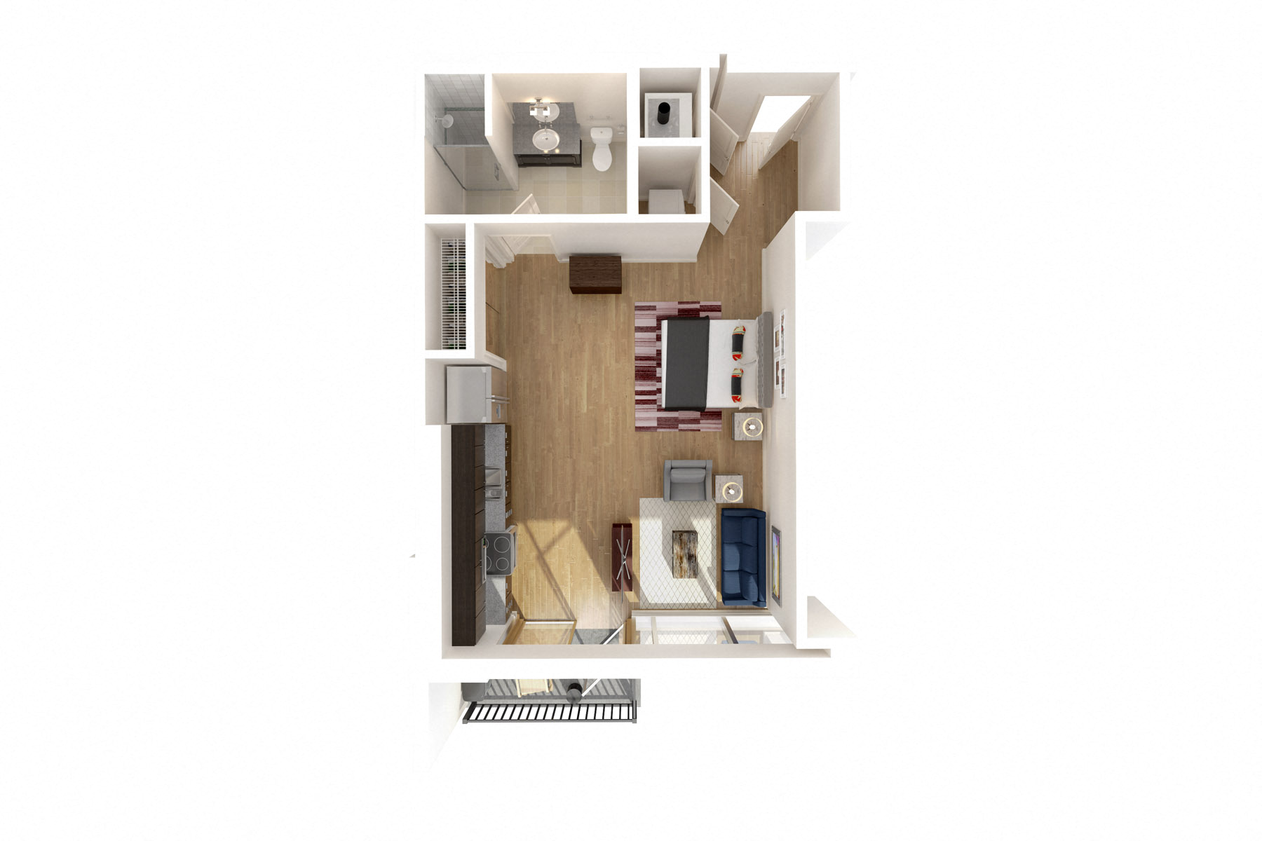 Floor plan for studio, 1 bath, 586 sqft